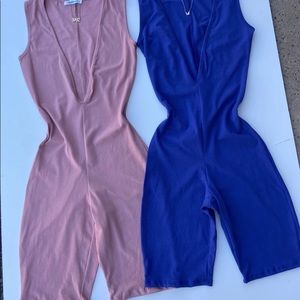 Pink deep V romper
